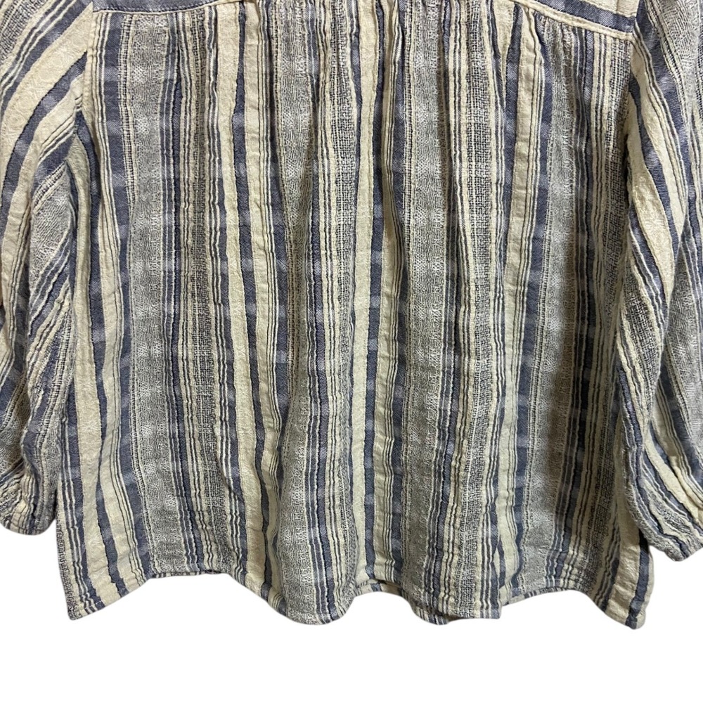 Knox Rose Striped Gauzy Boho Split Neck Balloon Sleeve Blouse Coastal Nautical M - Picture 8 of 8